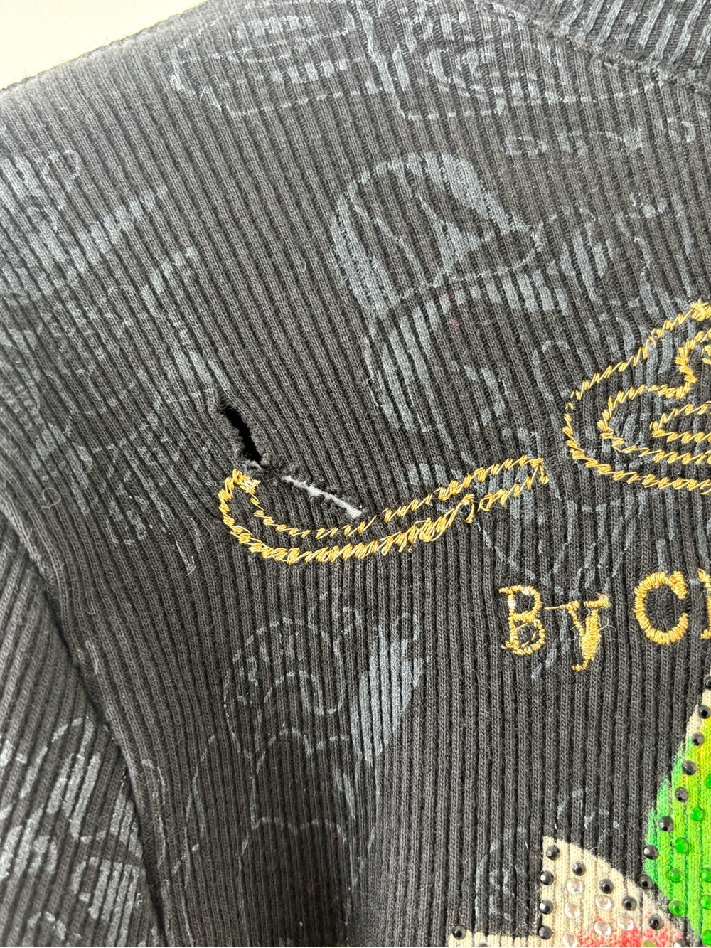 Y2K Ed Hardy by Christian Audigier New York Cross Rhinestone Thermal Long Sleeve - Picture 8 of 8